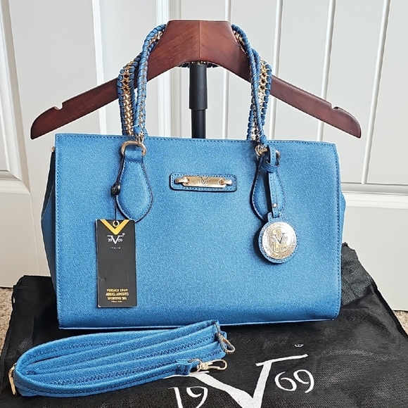 Versace 19v69 Italia Handbags - NWT Versace 19v69 Italia Electric Blue Satchel Bag With Crossbody Strap